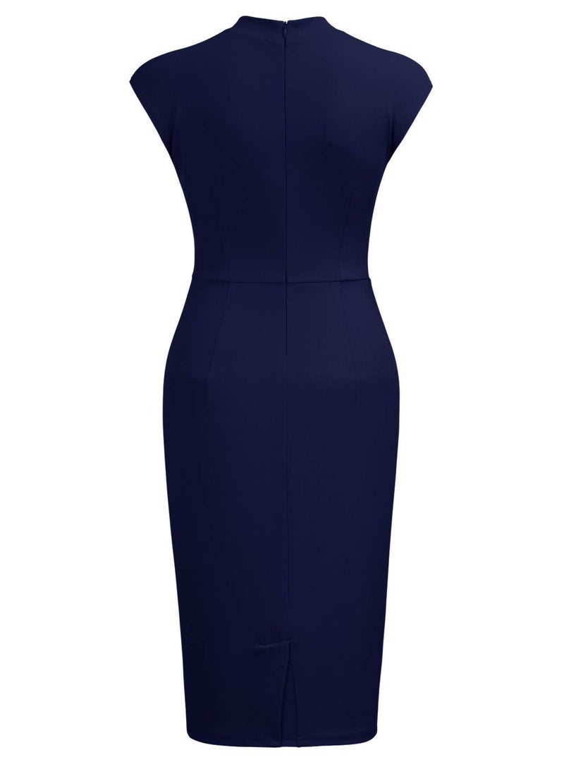 Miusol Women's Business Slim Style Ruffle Work Pencil Dress(Large,B-Navy Blue) - Image 5